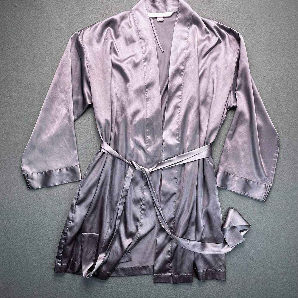 Victorias Secret Satin Robe Gray One Size Kimono Style‎ Belted - Picture 7 of 12